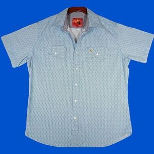 Rodeo Clothing Shirt Men's L Pearl Snap Short Sleeve Blue Geometric Western